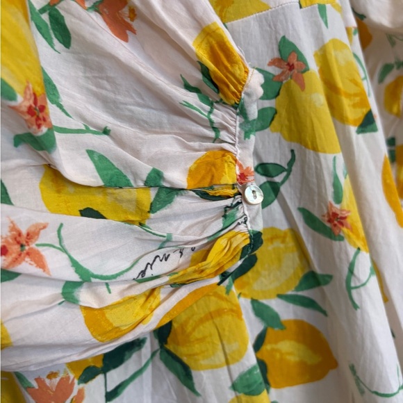 Lemon Print Summer Long Sleeve Midi Dress Size Medium - Picture 4 of 13